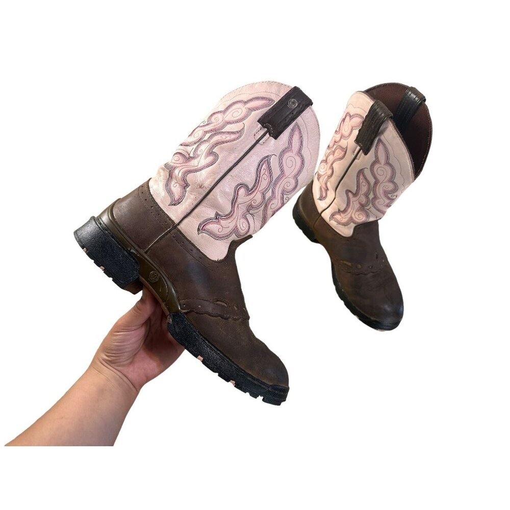 Justin Western Boots Women 8.5 Pink Leather Mid Calf Cowgirl Roundtoe waterproof